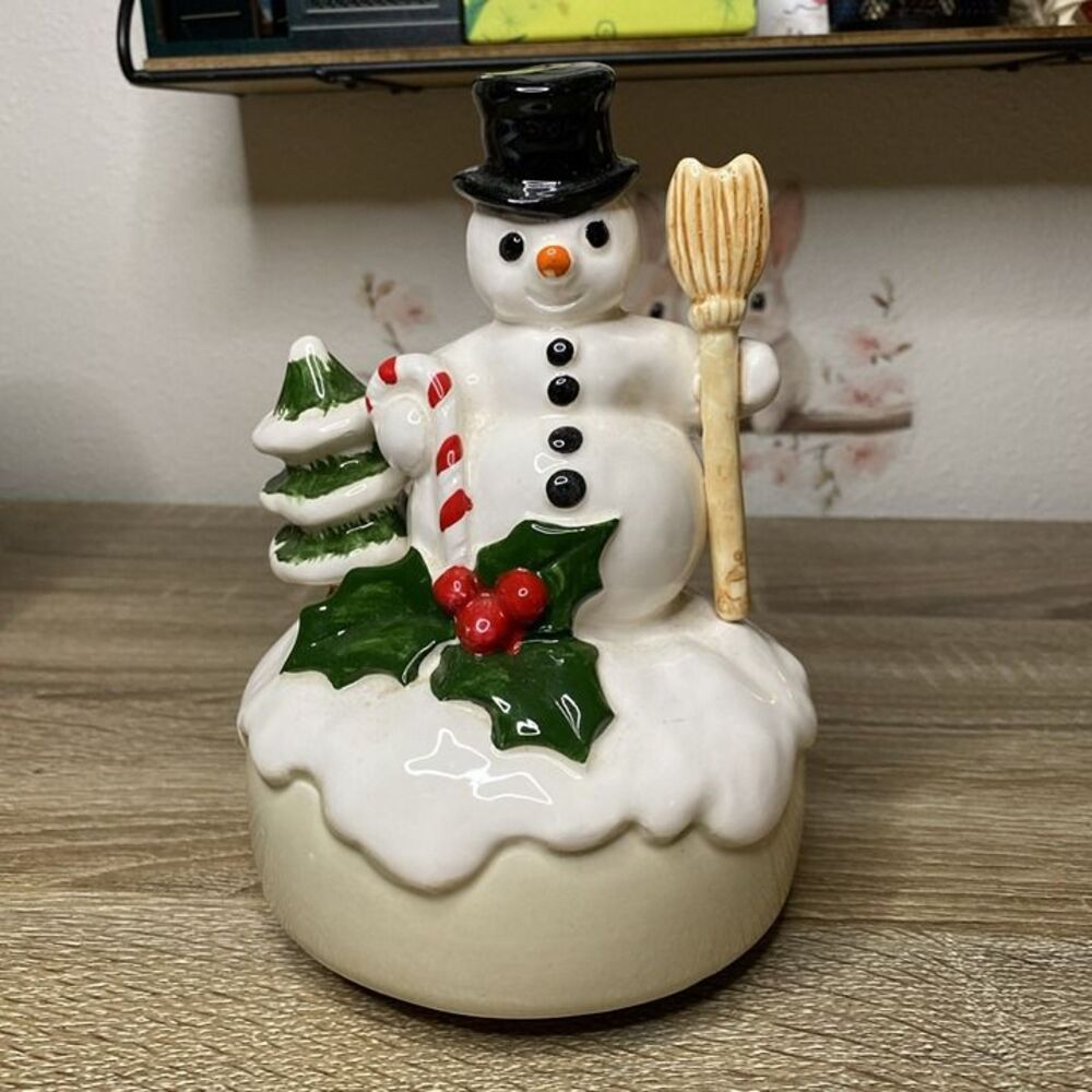 Vintage 1979 Otagiri Japan Frosty Snowman Music Box Rotating w/ Original Box